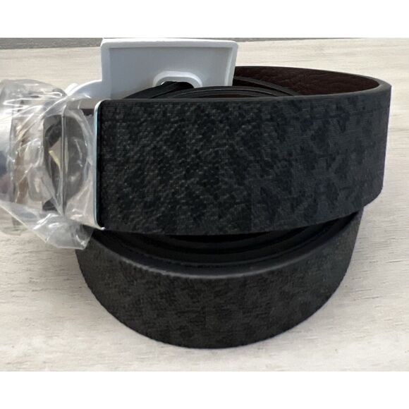 MICHAEL KORS BELT REVERSIBLE BLACK MK LOGO/BROWN 2-Tone MK LOGO BUCKLE STYLE!! - Picture 1 of 15